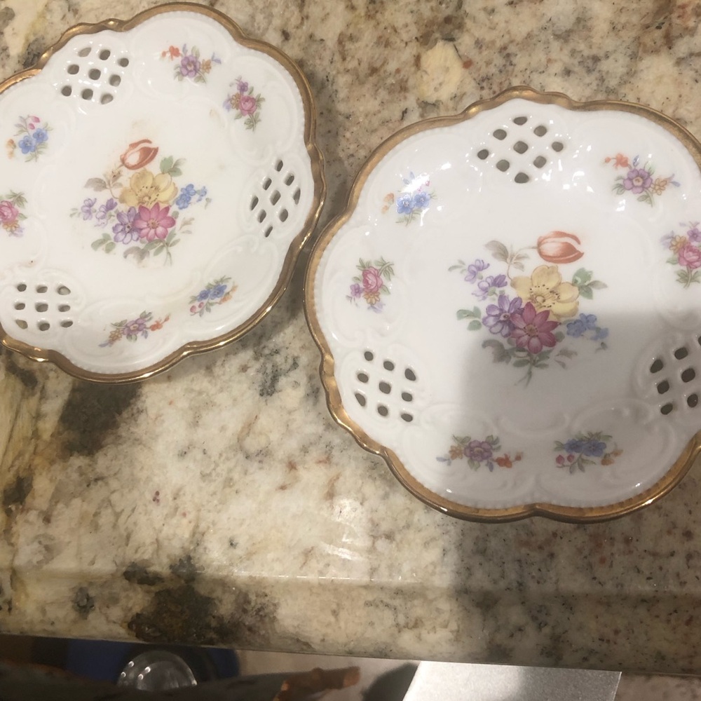 Bavaria Tirschenreuth Germany 2 Porcelain Floral Motiff Dishes
